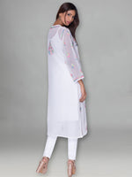 Load image into Gallery viewer, Seva Chikan Hand Embroidered White Faux Georgette Lucknowi Chikankari Kurta-SCL0966