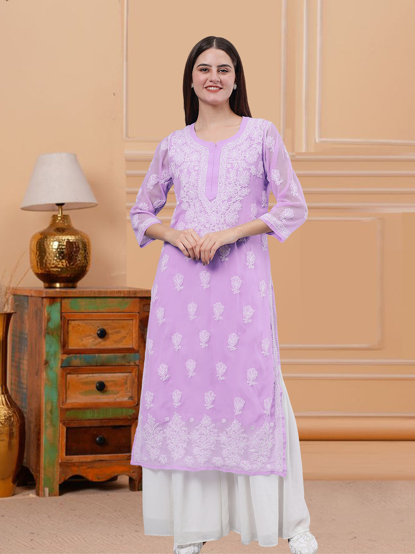 Seva Chikan Hand Embroidered Georgette Lucknowi Chikankari Kurta With Inner