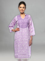 Load image into Gallery viewer, Seva Chikan Hand Embroidered Purple Cotton Lucknowi Chikan Kurta-SCL0644
