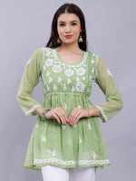 Load image into Gallery viewer, Seva Chikan Hand Embroidered Georgette Lucknowi Chikankari Top With Slip