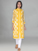 Load image into Gallery viewer, Seva Chikan Hand Embroidered Yellow Faux Georgette Lucknowi Chikan Front Open Kurta-SCL0892