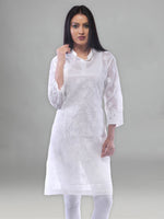 Load image into Gallery viewer, Seva Chikan Hand Embroidered White Cotton Lucknowi Chikan Kurti-SCL0318
