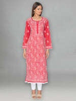 Load image into Gallery viewer, Seva Chikan Hand Embroidered Red Cotton Lucknowi Chikankari Kurta-SCL0982
