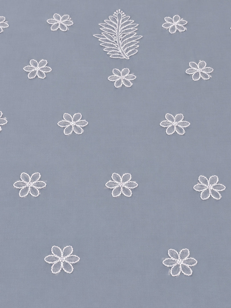 Seva Chikan Hand Embroidered Grey Cotton Lucknowi Chikankari Unstitched Suit Piece-SEV15049