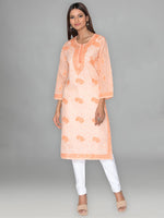 Load image into Gallery viewer, Seva Chikan Hand Embroidered Orange Cotton Lucknowi Chikan Kurta-SCL0936