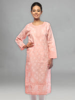 Load image into Gallery viewer, Seva Chikan Hand Embroidered Peach Cotton Lucknowi Chikan Kurta With Muqaish Work-SCL0636
