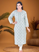 Load image into Gallery viewer, Seva Chikan Hand Embroidered Grey Cotton Lucknowi Chikan Kurti SCL1217
