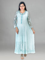 Load image into Gallery viewer, Seva Chikan Hand Embroidered Blue Georgette Lucknowi Chikankari Anarkali-SCL1338