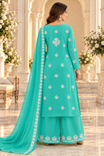 Load image into Gallery viewer, Seva Chikan Hand Embroidered Sea Green Georgette Lucknowi Chikankari Unstitched Suit Piece-SEV15045