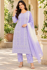 Load image into Gallery viewer, Seva Chikan Hand Embroidered Mauve Cotton Lucknowi Chikankari Unstitched Suit Piece-SEV15029