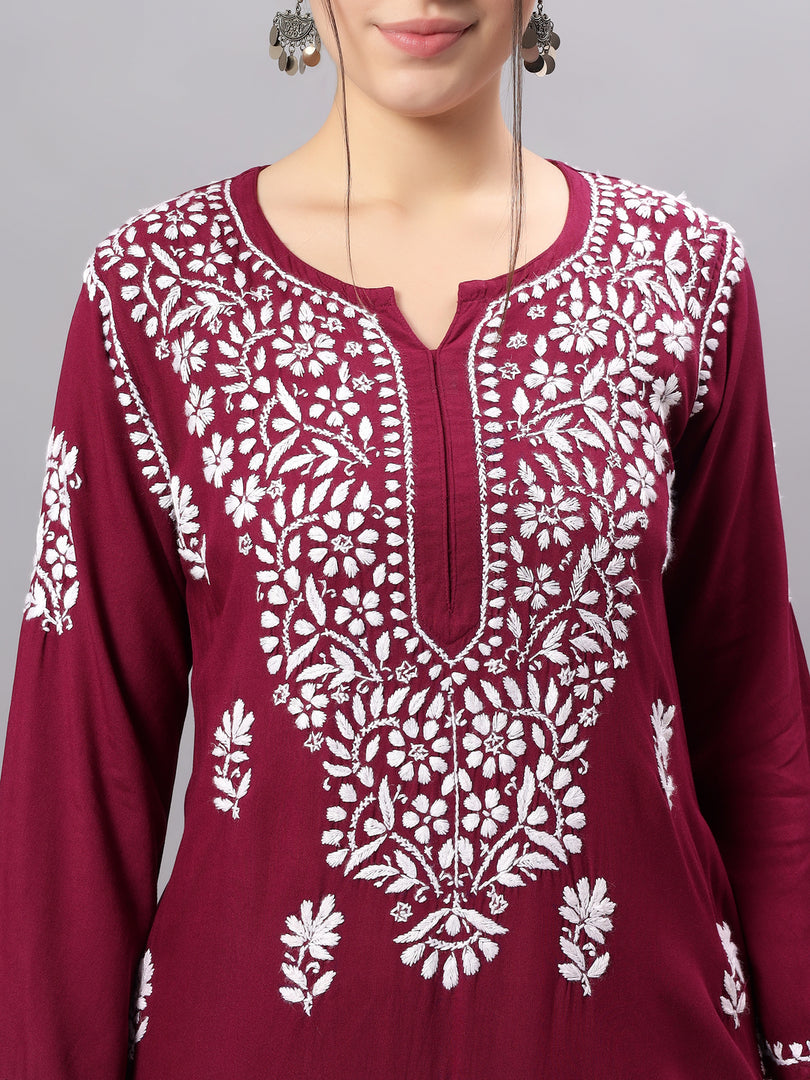 Seva Chikan Hand Embroidered Rayon Lucknowi Chikankari Kurta Set