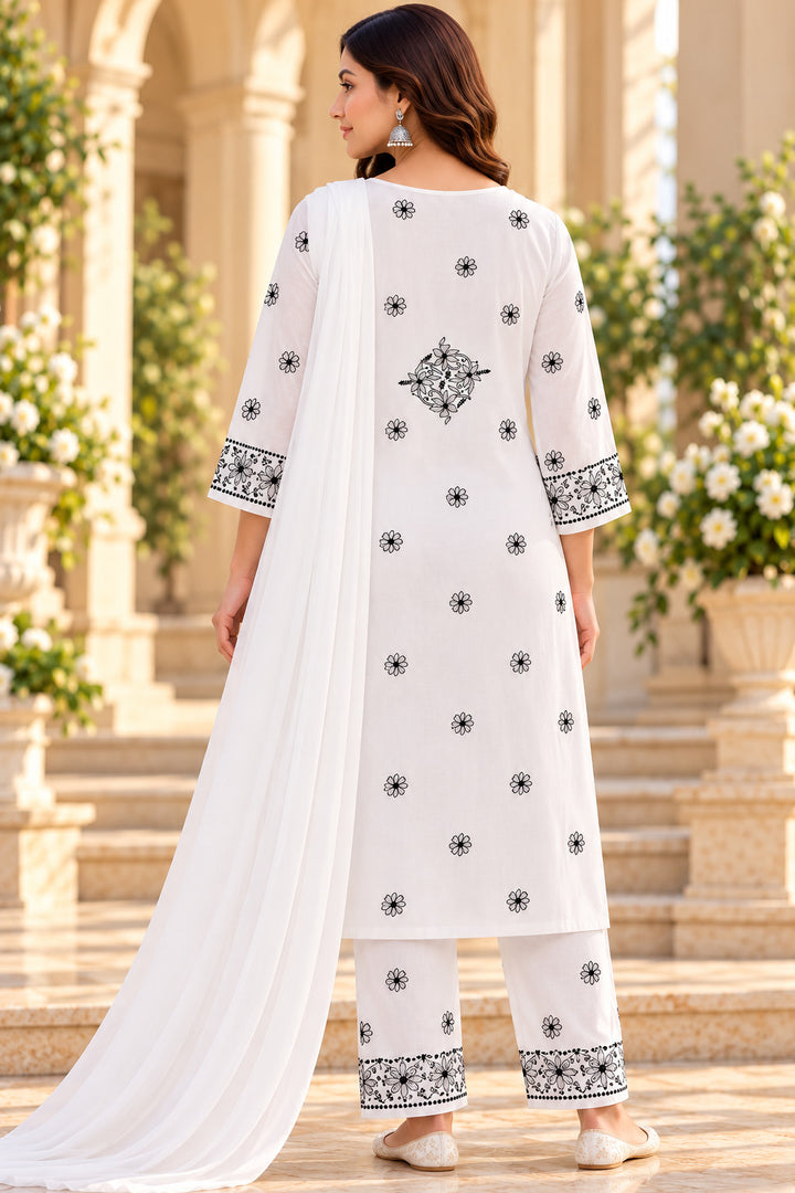 Seva Chikan Hand Embroidered White Terivoil Cotton Lucknowi Chikankari Unstitched Suit Piece-SEV15005