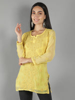 Load image into Gallery viewer, Seva Chikan Hand Embroidered  Georgette Lucknowi Chikan Top With Slip