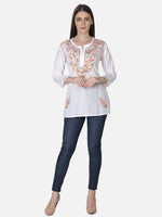 Load image into Gallery viewer, Seva Chikan Hand Embroidered Cotton Lucknowi Chikan Short Top
