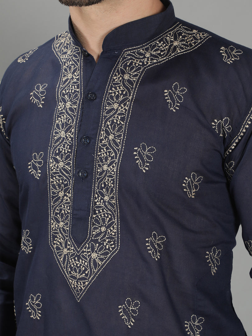 Seva Chikan Hand Embroidered Cotton Lucknowi Chikan Mens Stitched Kurta