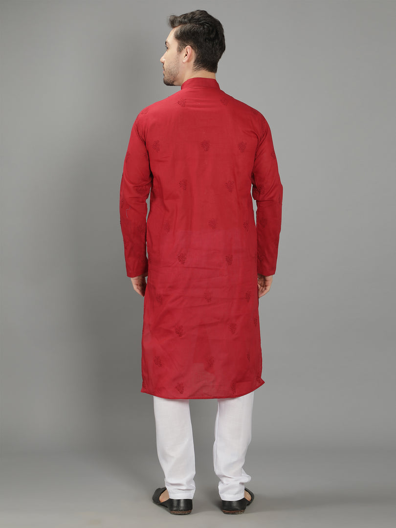 Seva Chikan Hand Embroidered Cotton Lucknowi Chikan Mens Stitched Kurta