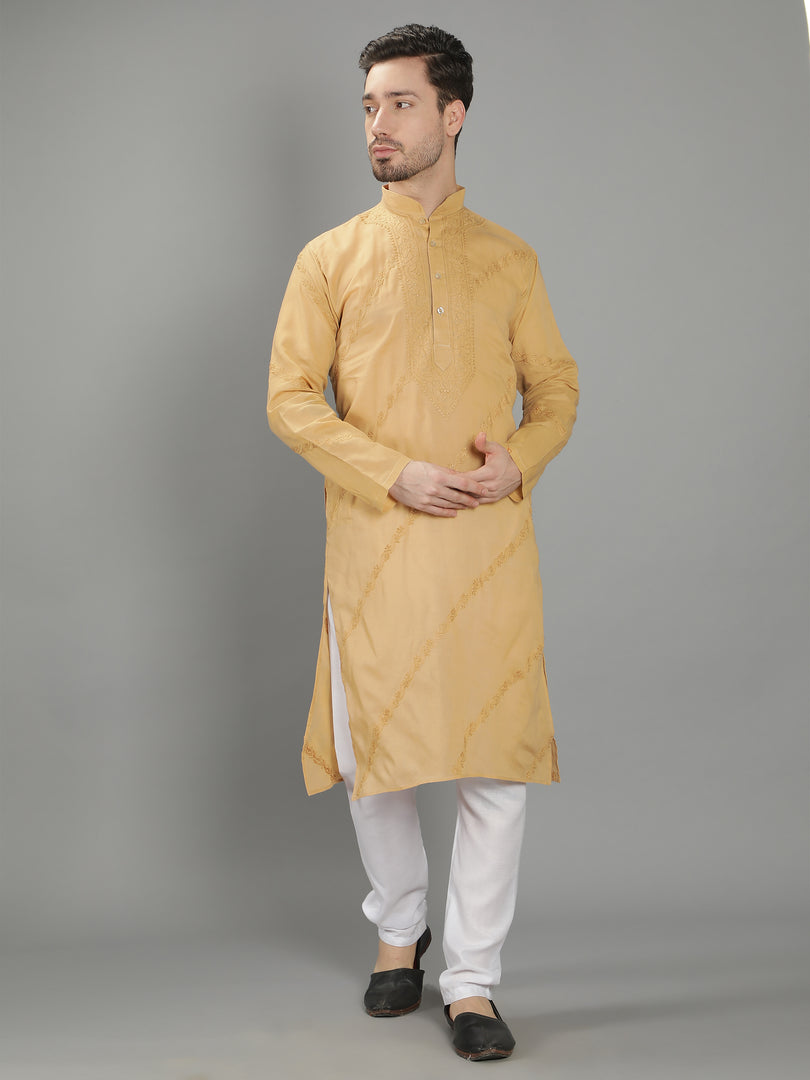 Seva Chikan Hand Embroidered Cotton Lucknowi Chikan Mens Stitched Kurta