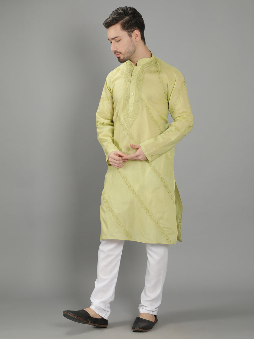 Seva Chikan Hand Embroidered Cotton Lucknowi Chikan Mens Stitched Kurta