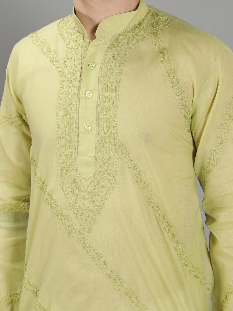 Seva Chikan Hand Embroidered Cotton Lucknowi Chikan Mens Stitched Kurta