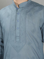 Load image into Gallery viewer, Seva Chikan Hand Embroidered Cotton Lucknowi Chikan Mens Stitched Kurta
