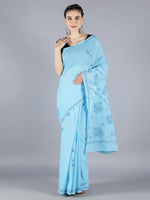 Load image into Gallery viewer, Seva Chikan Hand Embroidered Blue Cotton Lucknowi Saree-SCL6014
