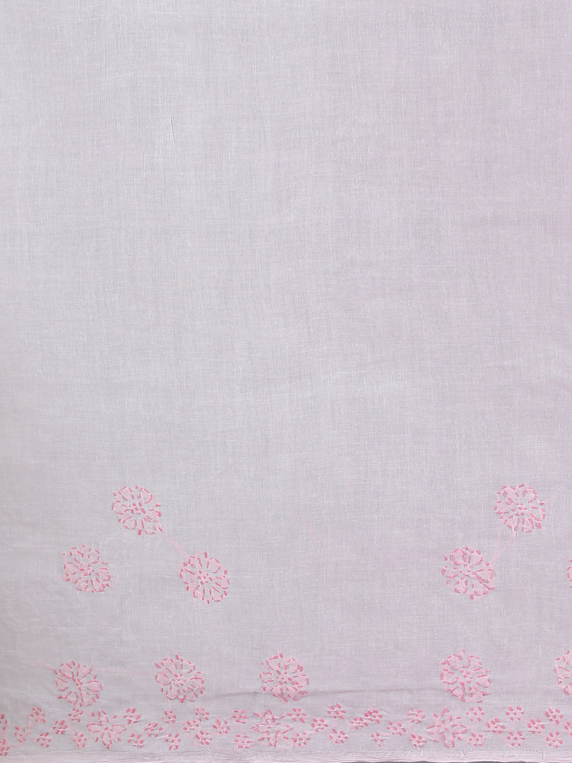 Seva Chikan Hand Embroidered Pink Cotton Lucknowi Saree-SCL6009