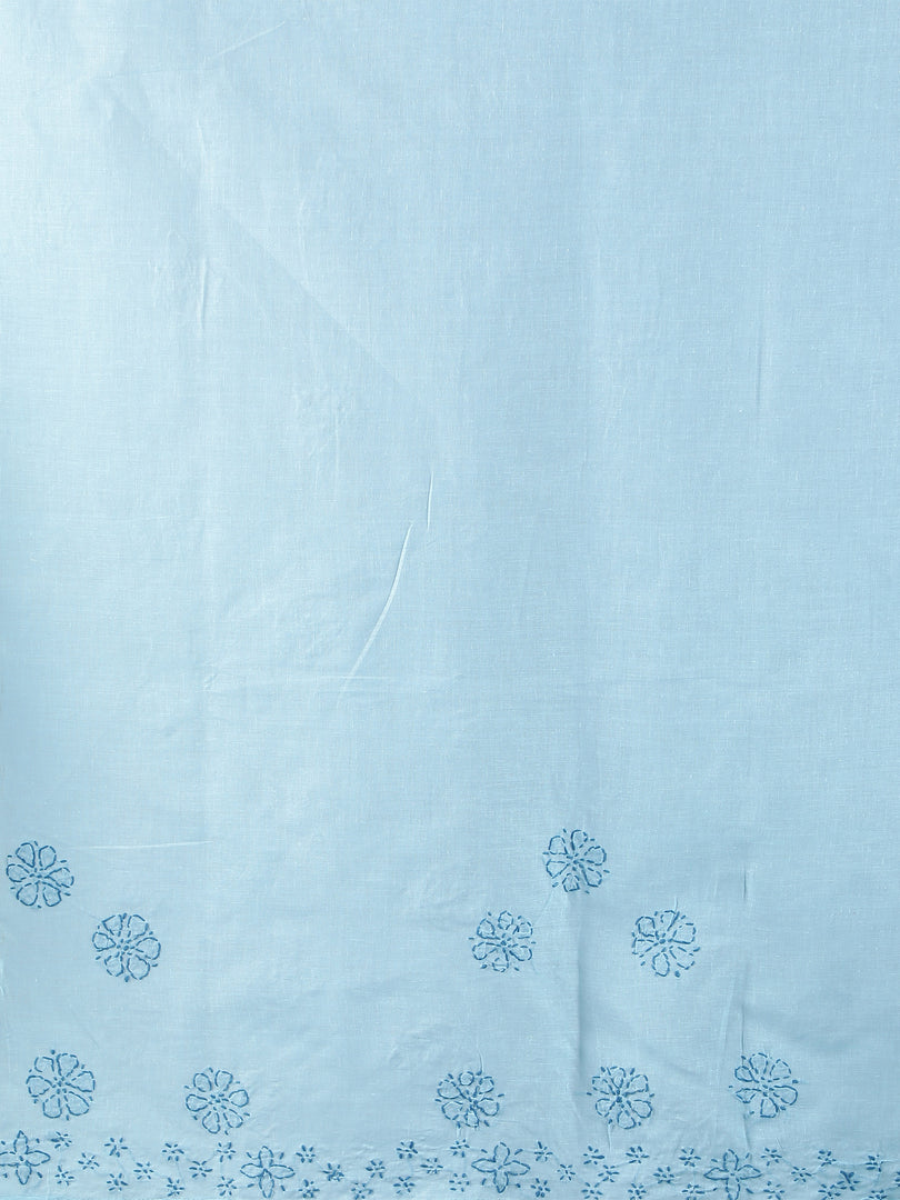 Seva Chikan Hand Embroidered Blue Cotton Lucknowi Saree-SCL6010