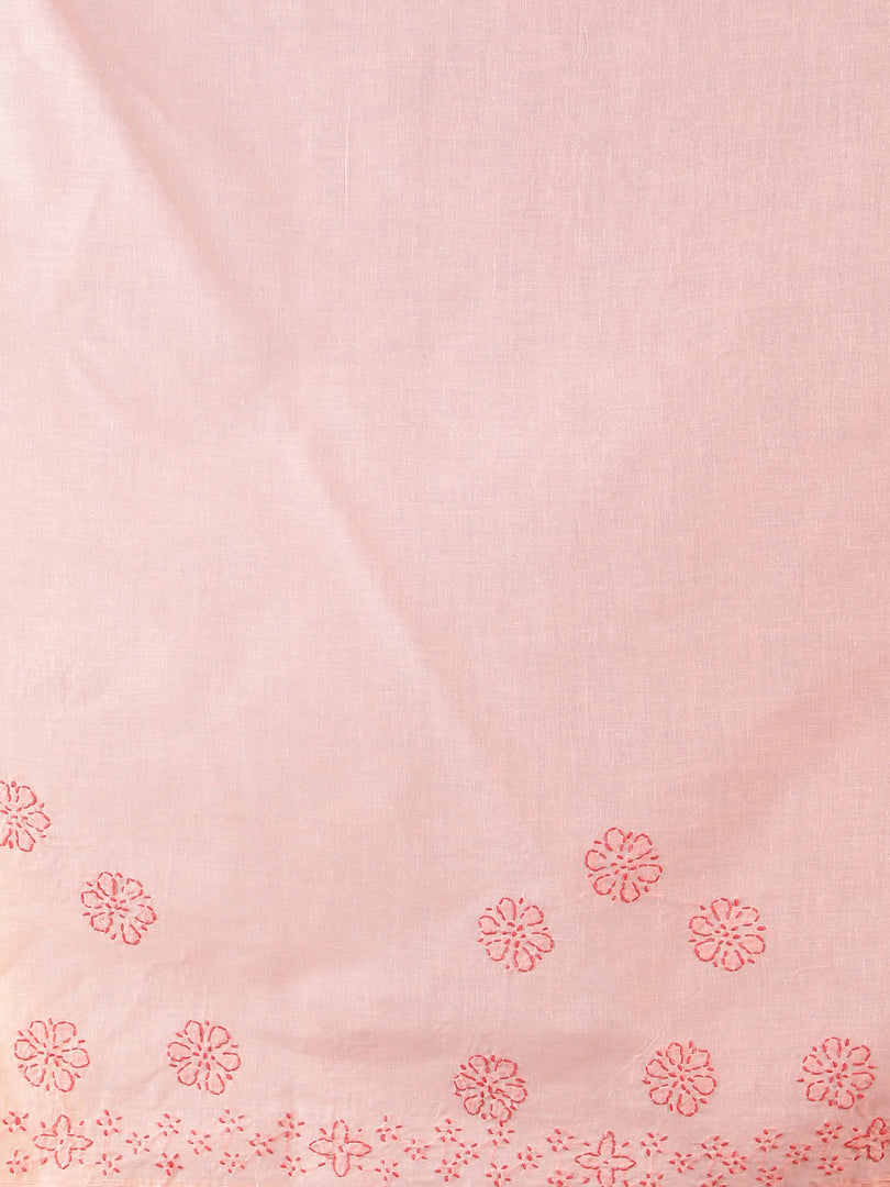 Seva Chikan Hand Embroidered Peach Cotton Lucknowi Saree-SCL6011