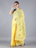 Load image into Gallery viewer, Seva Chikan Hand Embroidered Yellow Cotton Lucknowi Saree-SCL6007