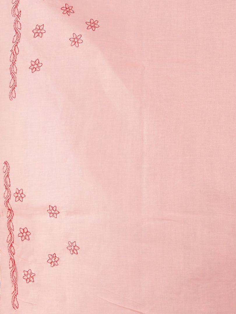 Seva Chikan Hand Embroidered Peach Cotton Lucknowi Saree-SCL6005