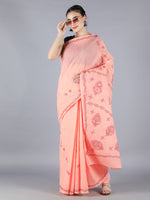 Load image into Gallery viewer, Seva Chikan Hand Embroidered Peach Cotton Lucknowi Saree-SCL6005
