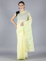 Load image into Gallery viewer, Seva Chikan Hand Embroidered Lemon Light Green Cotton Lucknowi Saree-SCL6002