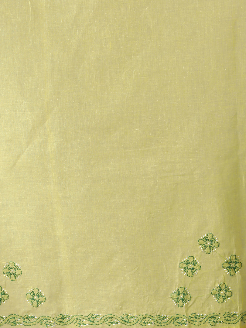 Seva Chikan Hand Embroidered Mehndi Green Cotton Lucknowi Saree-SCL6000