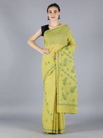 Load image into Gallery viewer, Seva Chikan Hand Embroidered Mehndi Green Cotton Lucknowi Saree-SCL6000