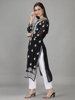 Load image into Gallery viewer, Seva Chikan Hand Embroidered Black Georgette Kurta with Trouser-SCL8015