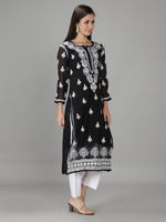 Load image into Gallery viewer, Seva Chikan Hand Embroidered Black Georgette Kurta with Trouser-SCL8015
