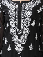 Load image into Gallery viewer, Seva Chikan Hand Embroidered Black Georgette Kurta with Trouser-SCL8015