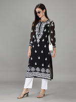 Load image into Gallery viewer, Seva Chikan Hand Embroidered Black Georgette Kurta with Trouser-SCL8015
