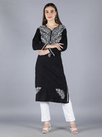 Load image into Gallery viewer, Seva Chikan Hand Embroidered Black Cotton Kurta With Pant-SCL8012
