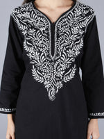 Load image into Gallery viewer, Seva Chikan Hand Embroidered Black Cotton Kurta With Pant-SCL8012
