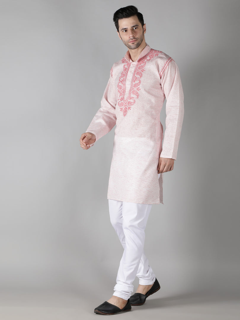 Seva Chikan Hand Embroidered  Cotton Lucknowi Chikan Mens Stitched Kurta