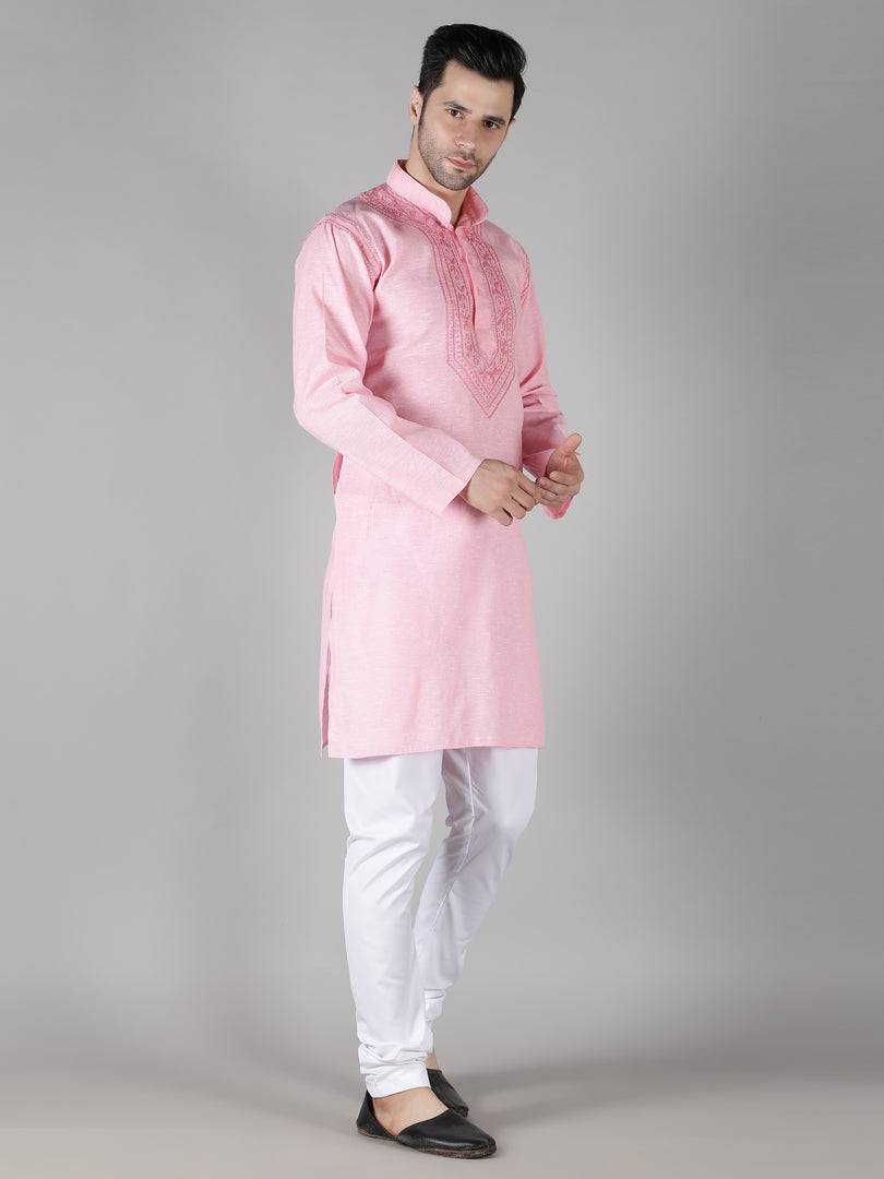 Seva Chikan Hand Embroidered  Cotton Lucknowi Chikan Mens Stitched Kurta