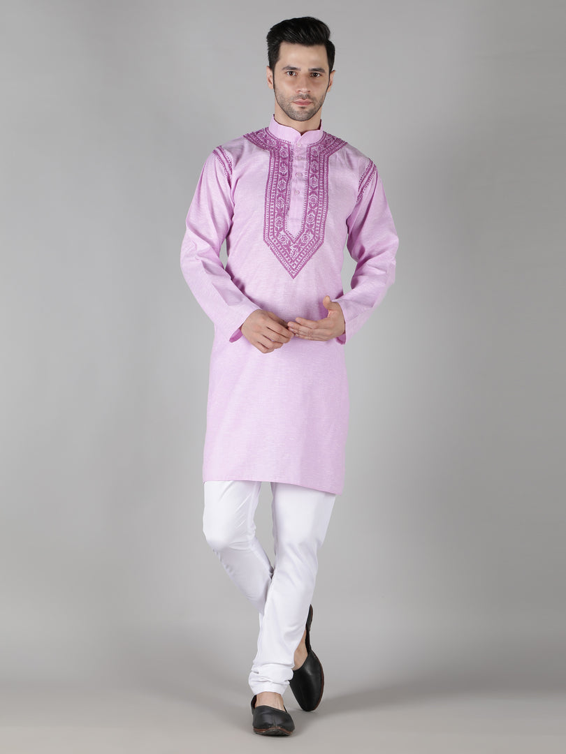 Seva Chikan Hand Embroidered  Cotton Lucknowi Chikan Mens Stitched Kurta