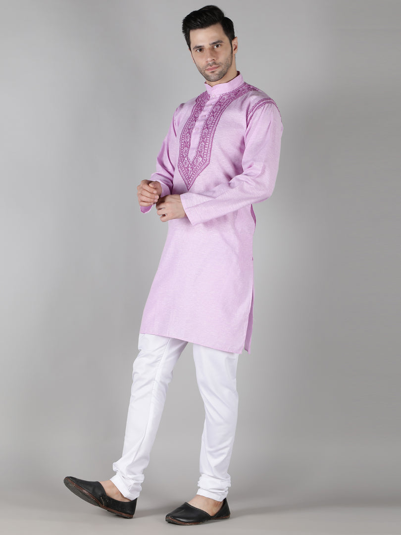 Seva Chikan Hand Embroidered  Cotton Lucknowi Chikan Mens Stitched Kurta