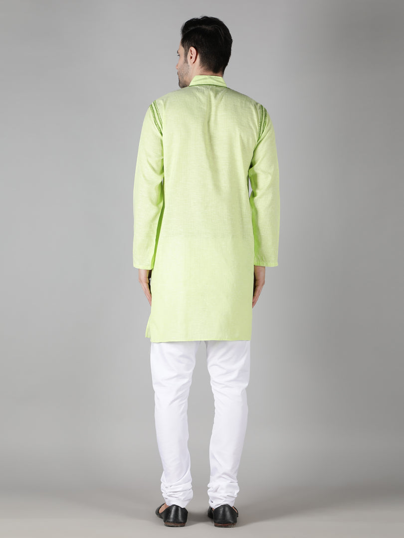 Seva Chikan Hand Embroidered  Cotton Lucknowi Chikan Mens Stitched Kurta