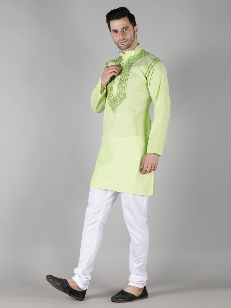 Seva Chikan Hand Embroidered  Cotton Lucknowi Chikan Mens Stitched Kurta