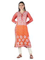 Load image into Gallery viewer, Seva Chikan Hand Embroidered Orange Kota Kurta With Pant and Slip-SCL8016