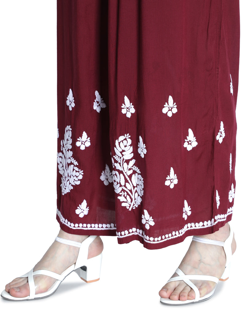 Seva Chikan Hand Embroidered Modal Cotton Chikankari Kurta With Palazzo