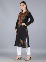 Load image into Gallery viewer, Seva Chikan Hand Embroidered Black Cotton Kurta With Pant-SCL8018