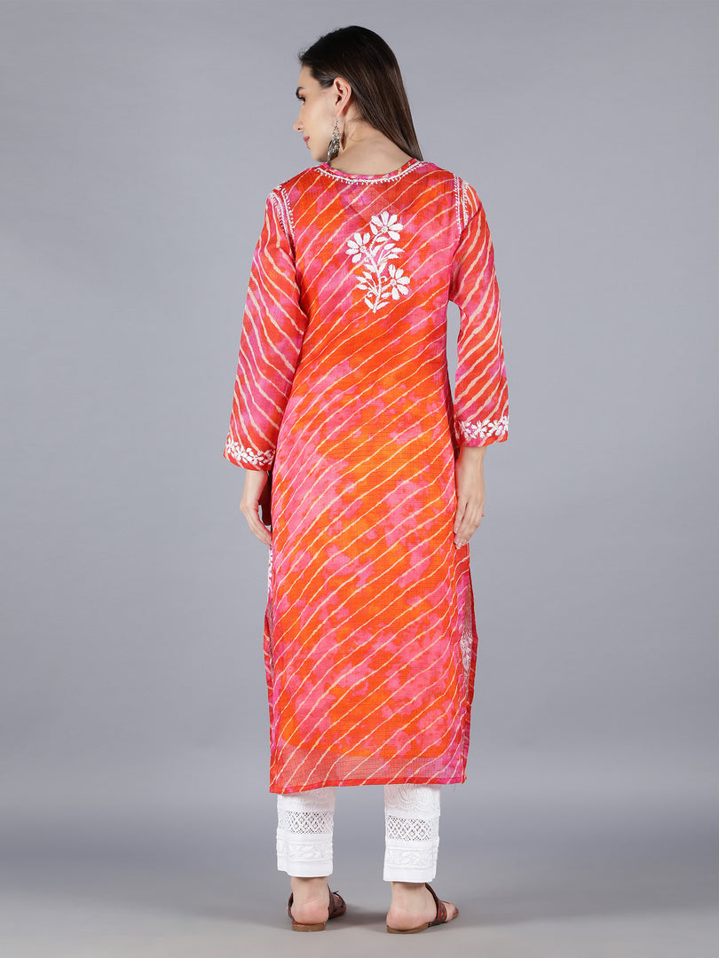 Seva Chikan Hand Embroidered Orange Cotton Kurta With Pant and Slip-SCL8017